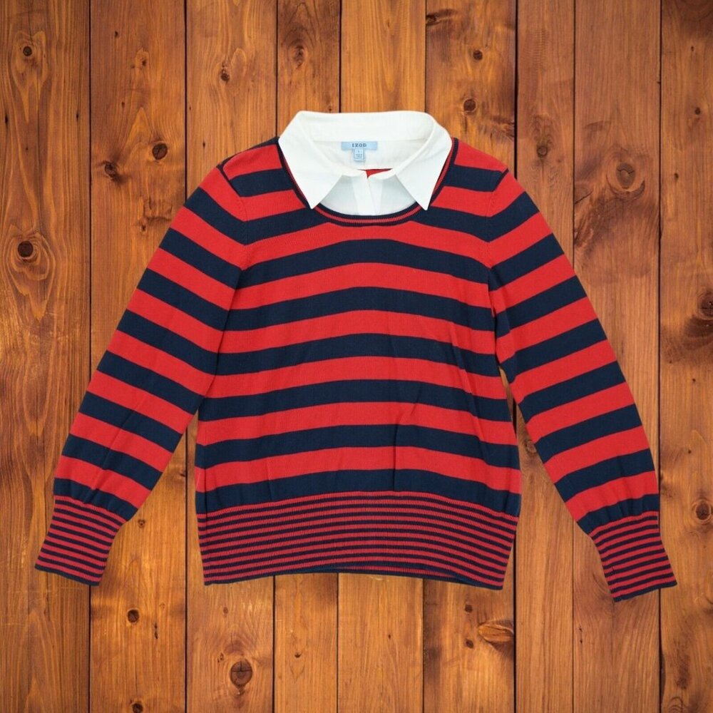 Vintage Izod Women's Striped Layered Sweater Size Large Made in Japan